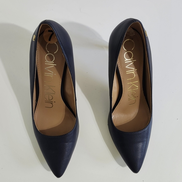 Calvin Klein Women Navy Stiletto Heels Pumps Sz 7 Office Career Work Dress Shoes - Picture 4 of 10